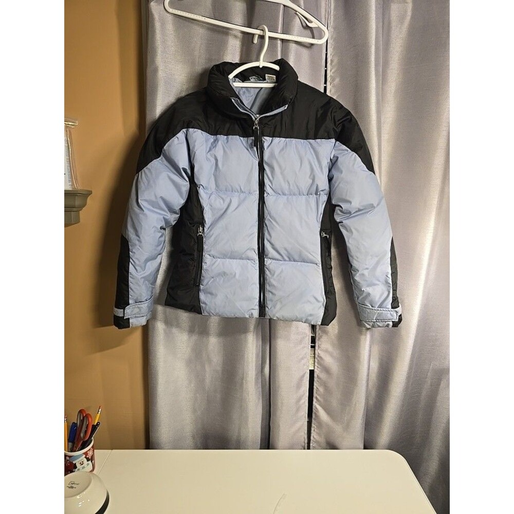 LL Bean Womens Black And Gray Goose Down Puffer Jacket Small Full Zip Quilted - Picture 2 of 8
